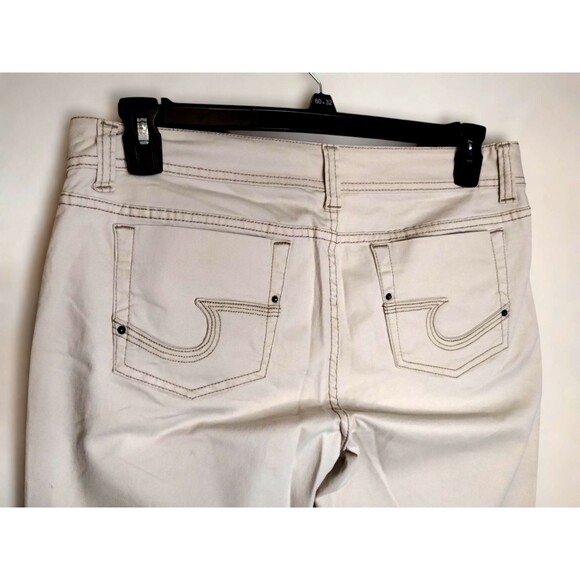 Jordache Pants Womens 13/14 Cream Color Brown Stitching Cropped Cuffed Mid Rise - Picture 5 of 11